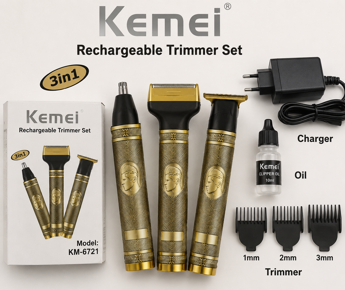 Kemei KM-6712 Professional 3-in-1 Hair Trimmer for Men