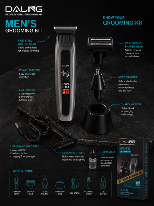 DALING DL-9503 3-in-1 Professional Grooming Kit – Shaver, Clipper & Trimmer