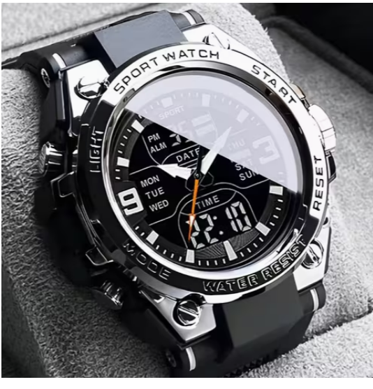 Men's Analog Digital Sports Watch – Multifunction Black Tactical Design