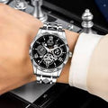 Luxury Silver Men's Quartz Watch – Black Dial