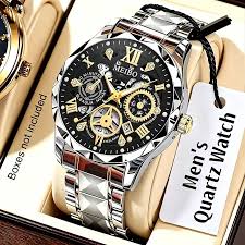 Luxury Silver Men's Quartz Watch – Black Dial